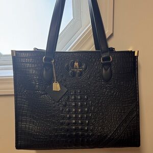 Black Croc-Embossed Tote Bag